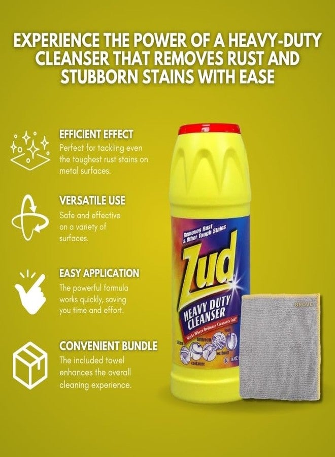 GROVE Zud Heavy Duty Cleanser Powder 16 oz Bundle with Microfiber Cloth - Powerful Rust and Stain Remover for Kitchen, Bathroom, and Outdoor Cleaning - Zud Heavy Duty Bathroom Cleaner - (2 Items) - Image 3